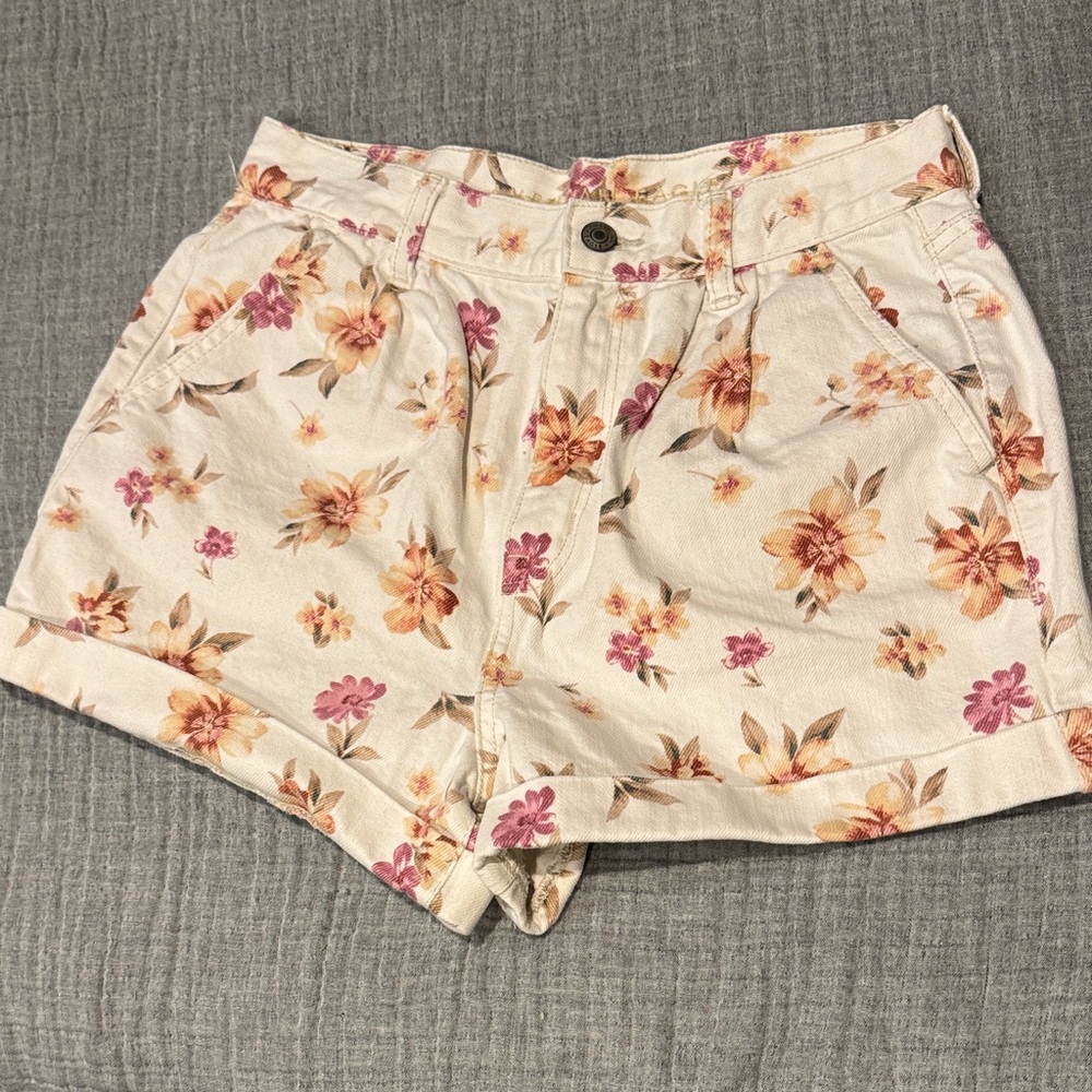 American Eagle Outfitters Floral High Waist Shorts - Pink and Cream